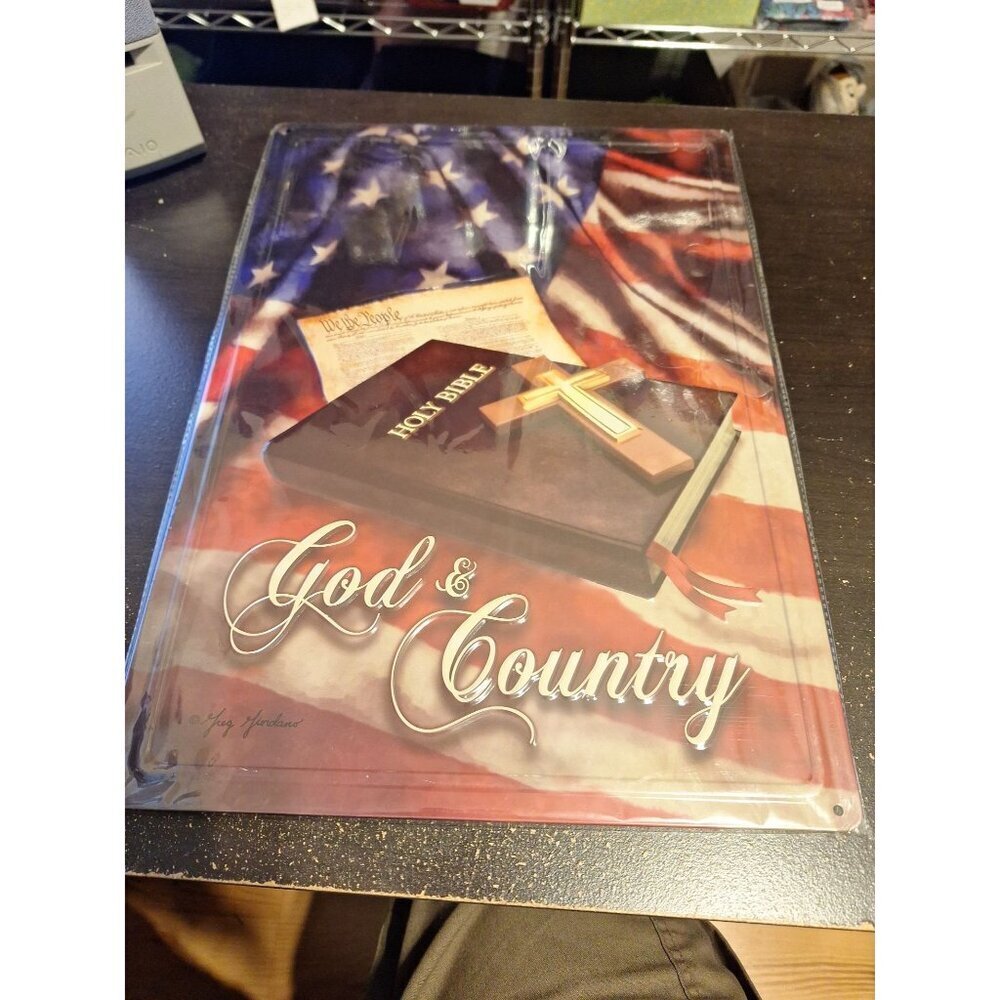 12" x 17" Metal Tin Sign “God & Country” Patriotic Rustic Wall Decor